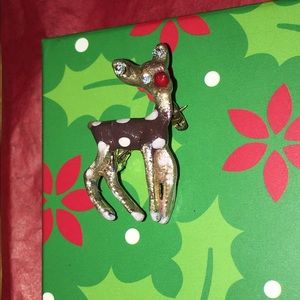 Vintage OOAK recycled Red Nosed Reindeer mini pin